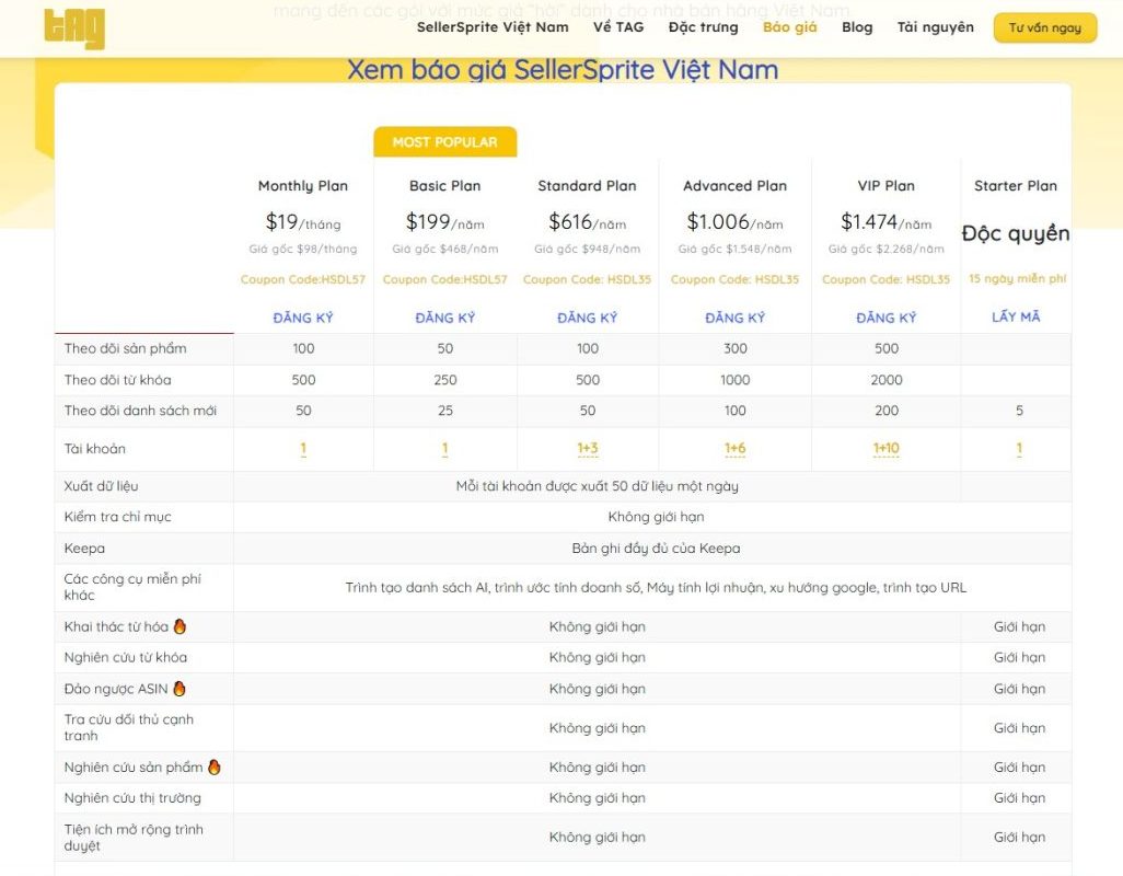 Ưu đãi giá SellerSprite cho Seller Việt Nam
